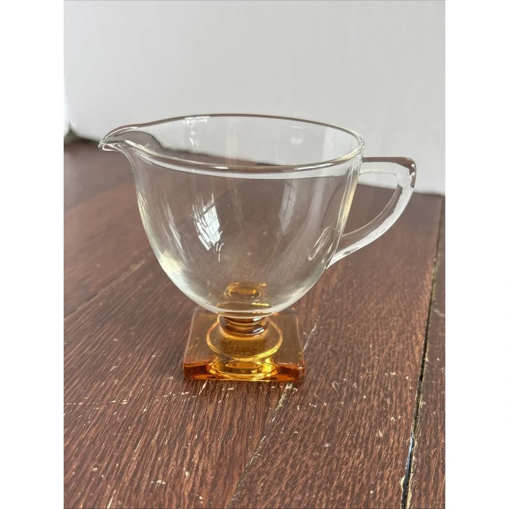 Fostoria‎ 4020 Glass Creamer Square Apricot Peach Pedestal Base